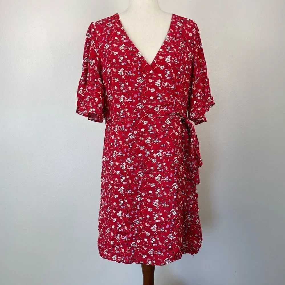 NWT Sanctuary Red Floral V-Neck Midi Dress Size XL